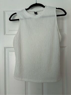 SHEIN White Textured Sleeveless Tank Top - Ribbed Look